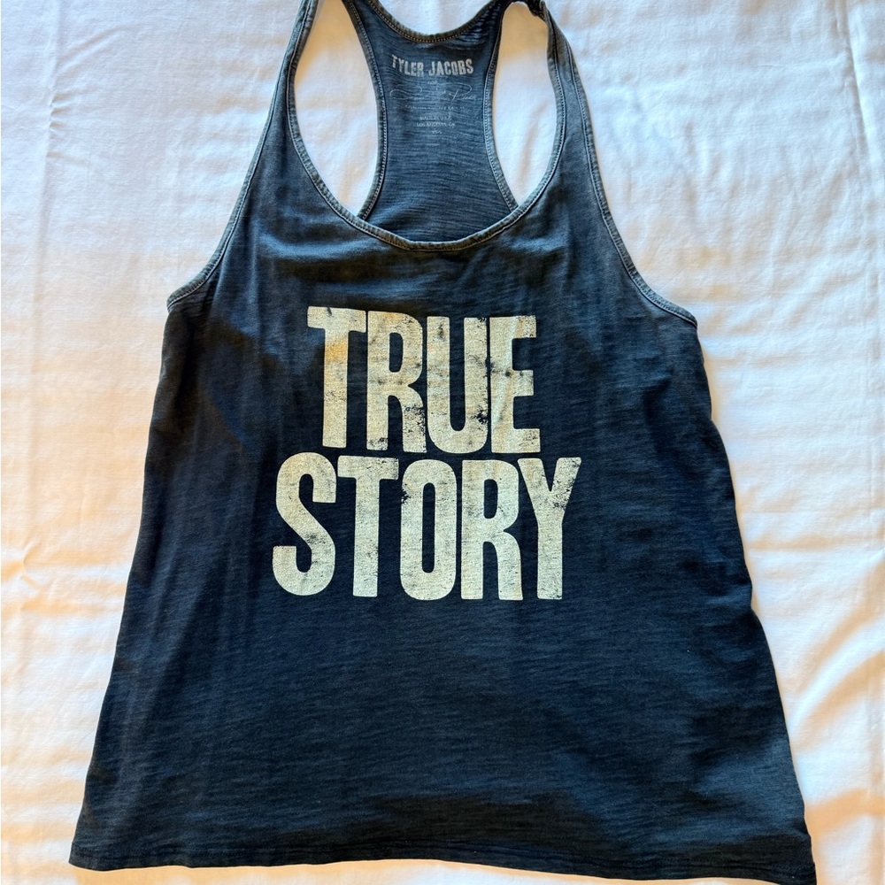 Tyler Jacobs Grey/Black 'True Story' Distressed Racer Back Tank XS/S fits up M